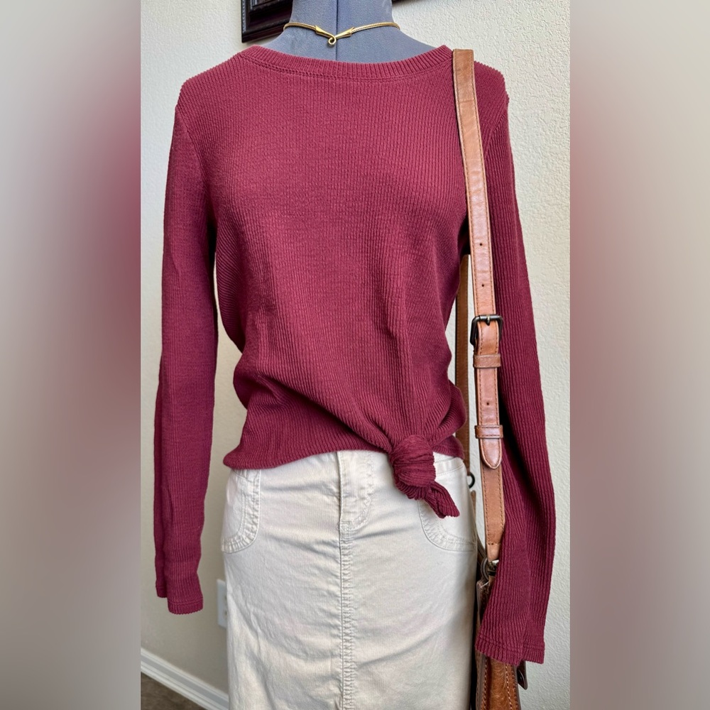 Madewell Maroon Tie Knot Long Sleeve Crew Neck Top Shirt S